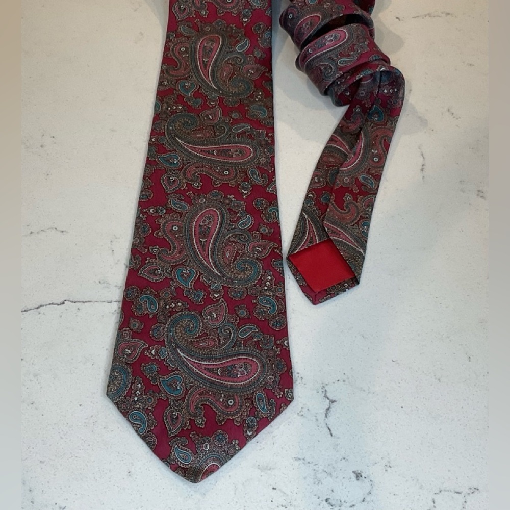 Hardy Amies London All Silk Tie Paisley Print Red/Blue/Pink/White Good Condition